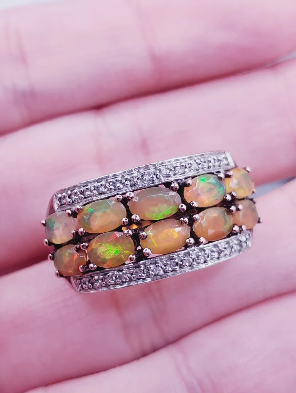 Opal Multi-Row Band Ring - Yellow Gold - 925 Sterling Silver